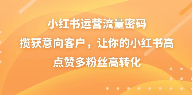 小红书运营流量密码，揽获意向客户，让你的小红书高点赞多粉丝高转化网创吧-网创项目资源站-副业项目-创业项目-搞钱项目左姐网创