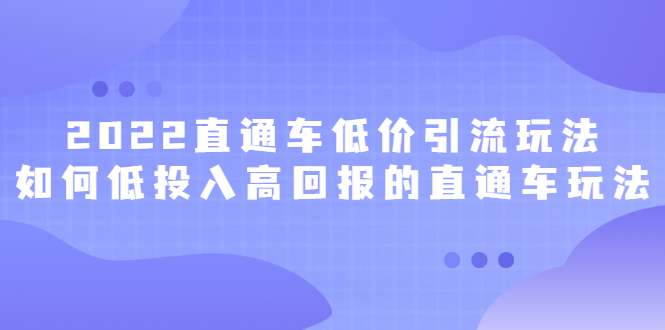 2022直通车低价引流玩法，教大家如何低投入高回报的直通车玩法网创吧-网创项目资源站-副业项目-创业项目-搞钱项目左姐网创