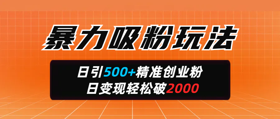 暴力吸粉玩法，日引500+精准创业粉，日变现轻松破2000网创吧-网创项目资源站-副业项目-创业项目-搞钱项目左姐网创